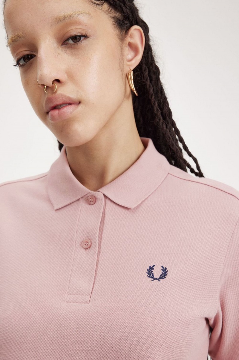 Fred Perry G6000 Women's Shirt Dusty Rose Pink French Navy | LXMTU9285