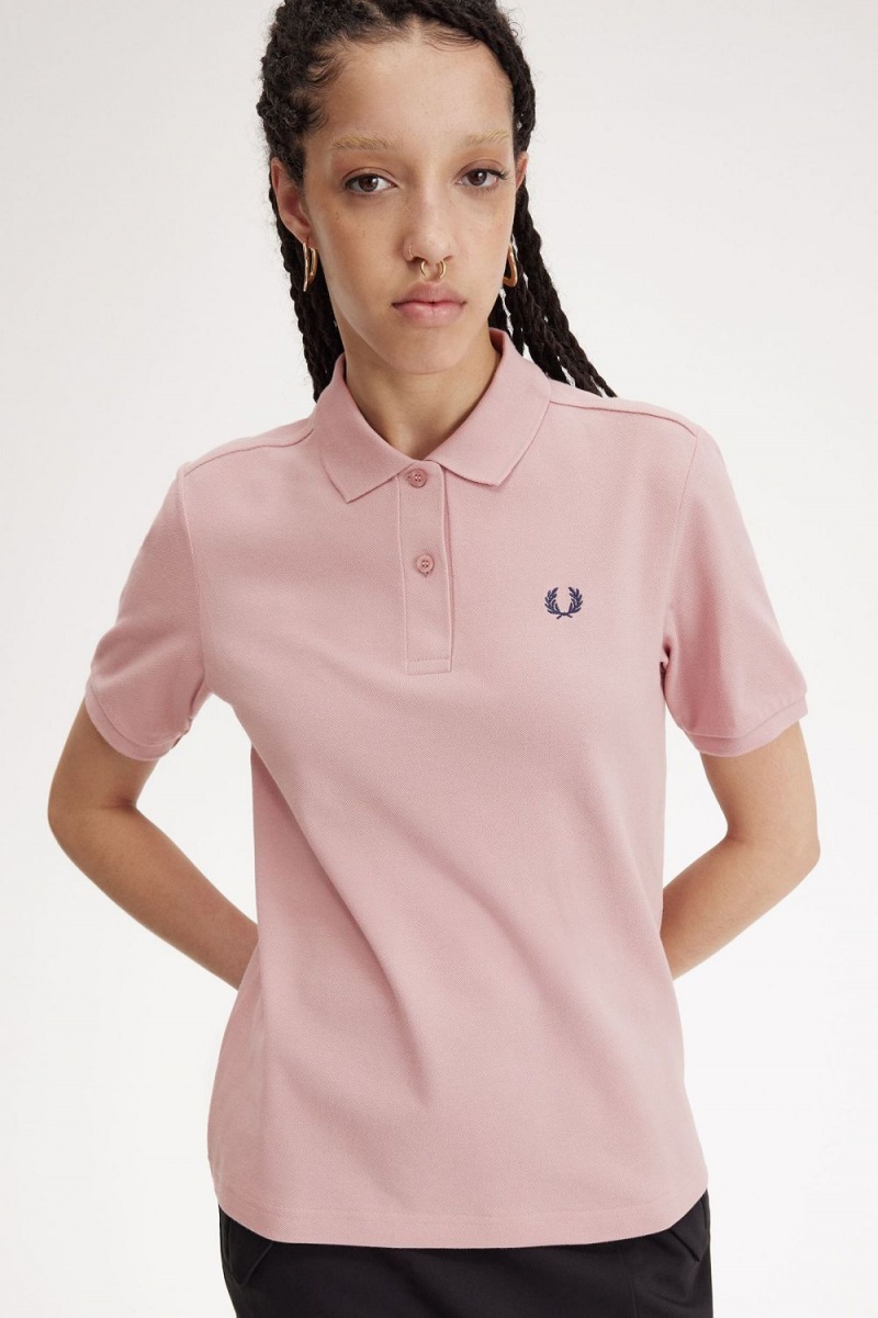 Fred Perry G6000 Women's Shirt Dusty Rose Pink French Navy | LXMTU9285