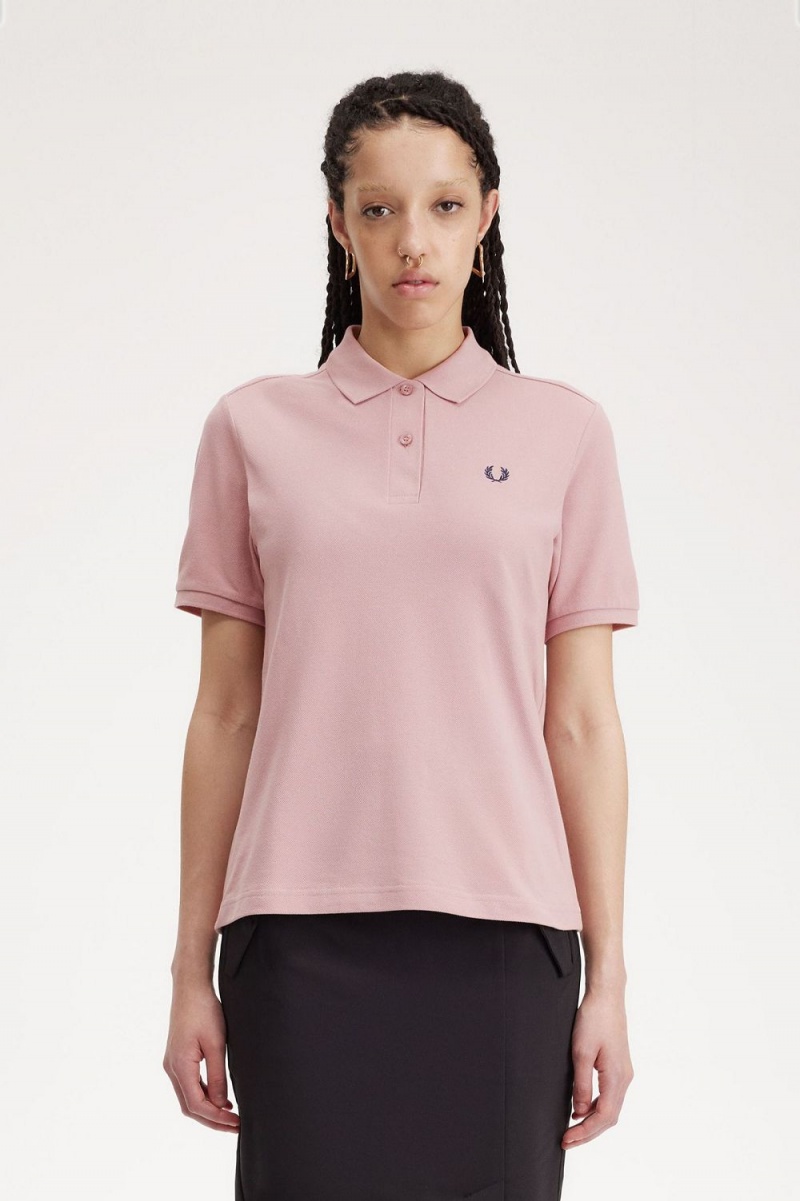 Fred Perry G6000 Women\'s Shirt Dusty Rose Pink French Navy | LXMTU9285