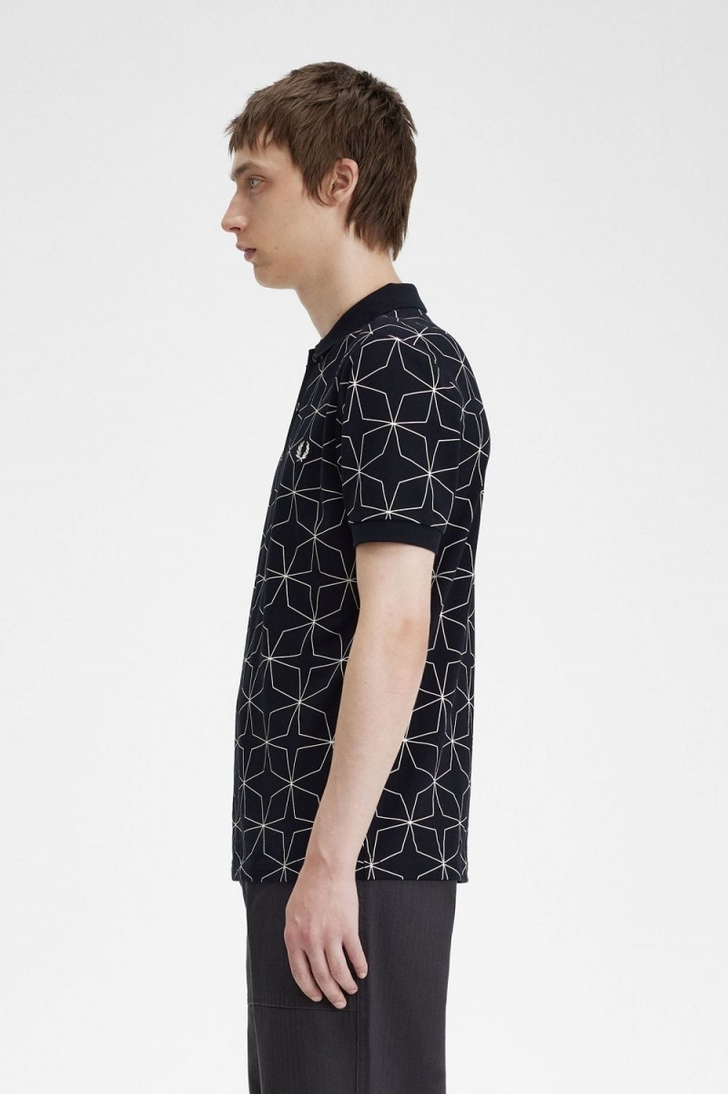 Fred Perry Geometric Men's Polo Shirt Black | YACJW2075