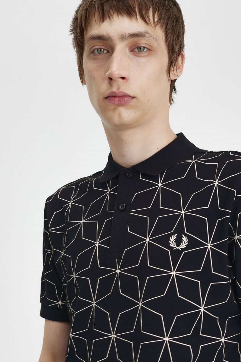 Fred Perry Geometric Men's Polo Shirt Black | YACJW2075