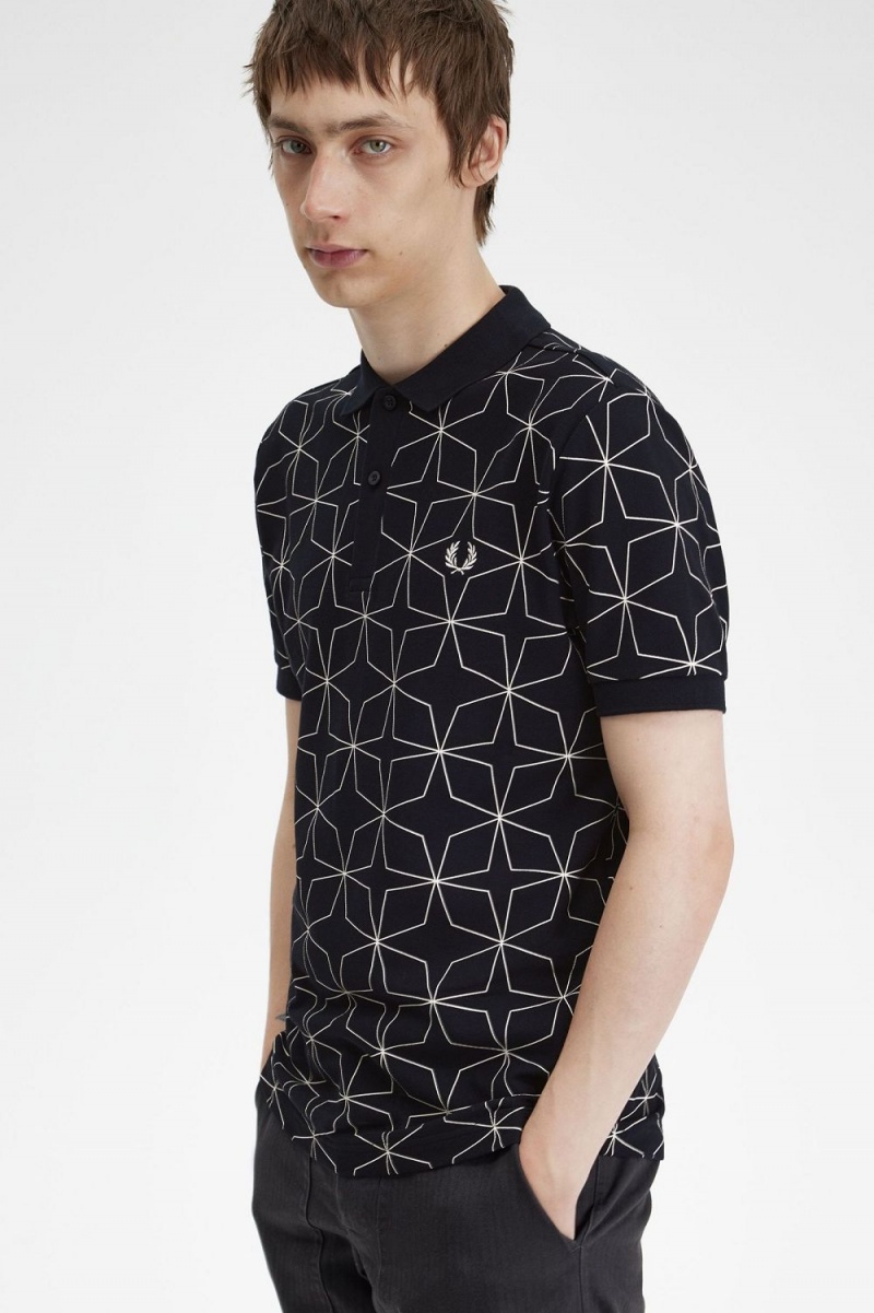 Fred Perry Geometric Men's Polo Shirt Black | YACJW2075