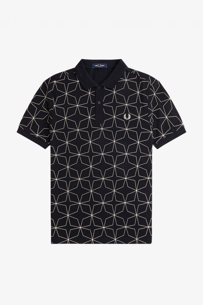 Fred Perry Geometric Men's Polo Shirt Black | YACJW2075