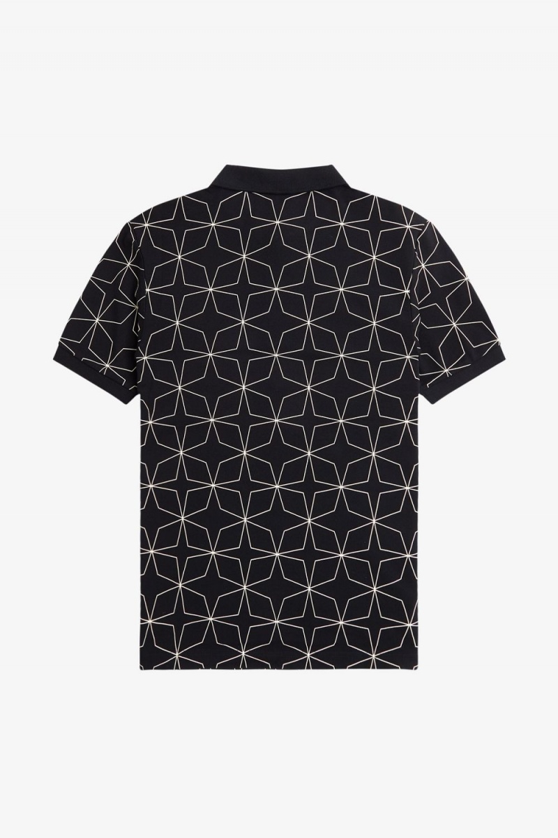 Fred Perry Geometric Men's Polo Shirt Black | YACJW2075