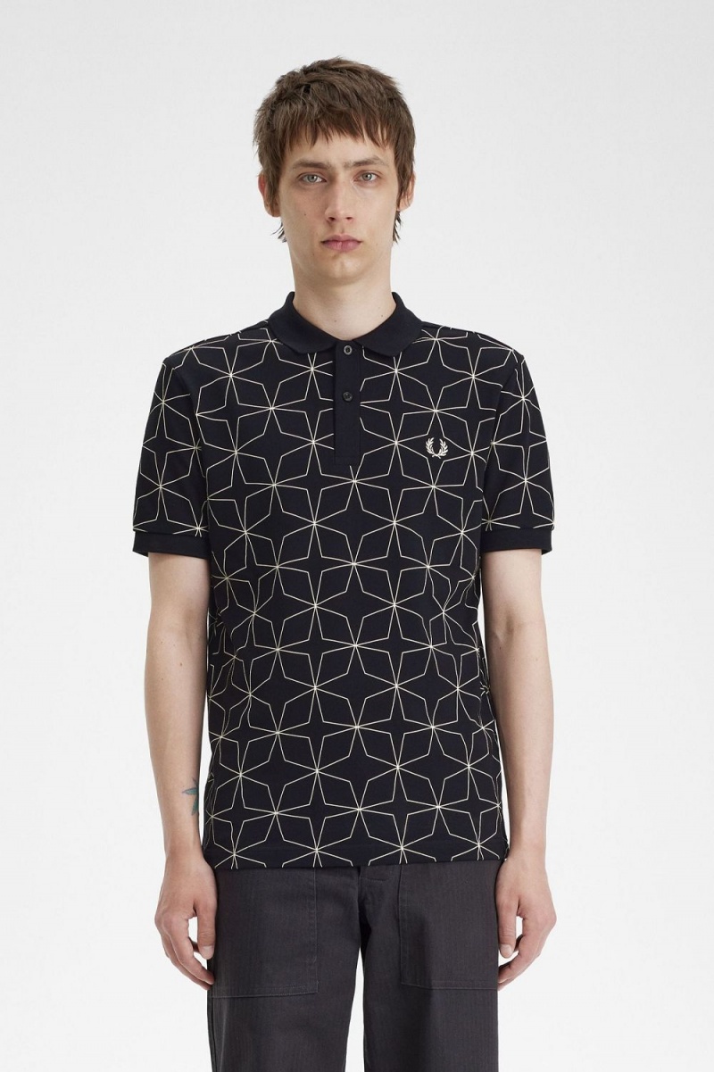 Fred Perry Geometric Men\'s Polo Shirt Black | YACJW2075