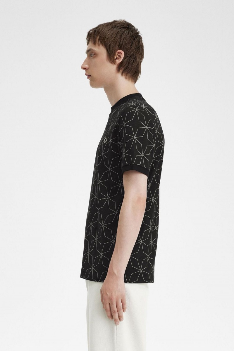 Fred Perry Geometric Men's T-Shirt Black | BIYWV4371