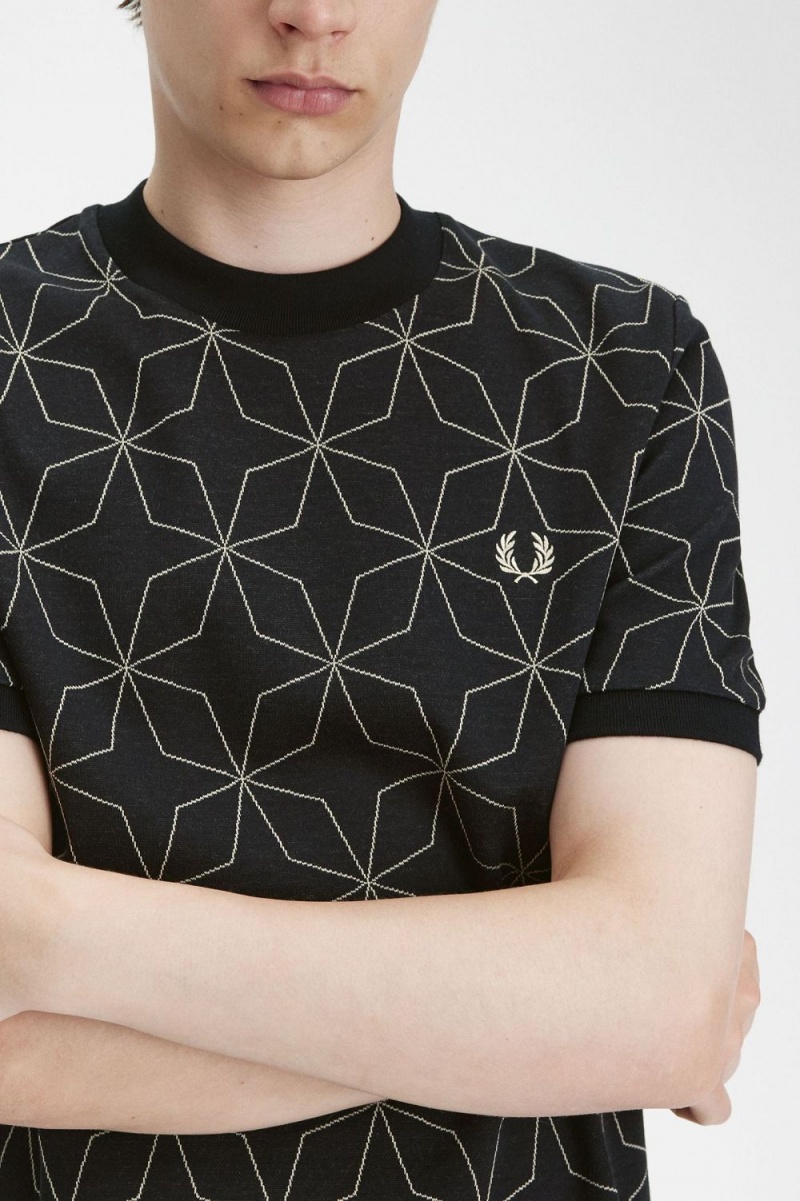 Fred Perry Geometric Men's T-Shirt Black | BIYWV4371