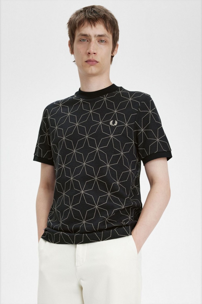 Fred Perry Geometric Men's T-Shirt Black | BIYWV4371