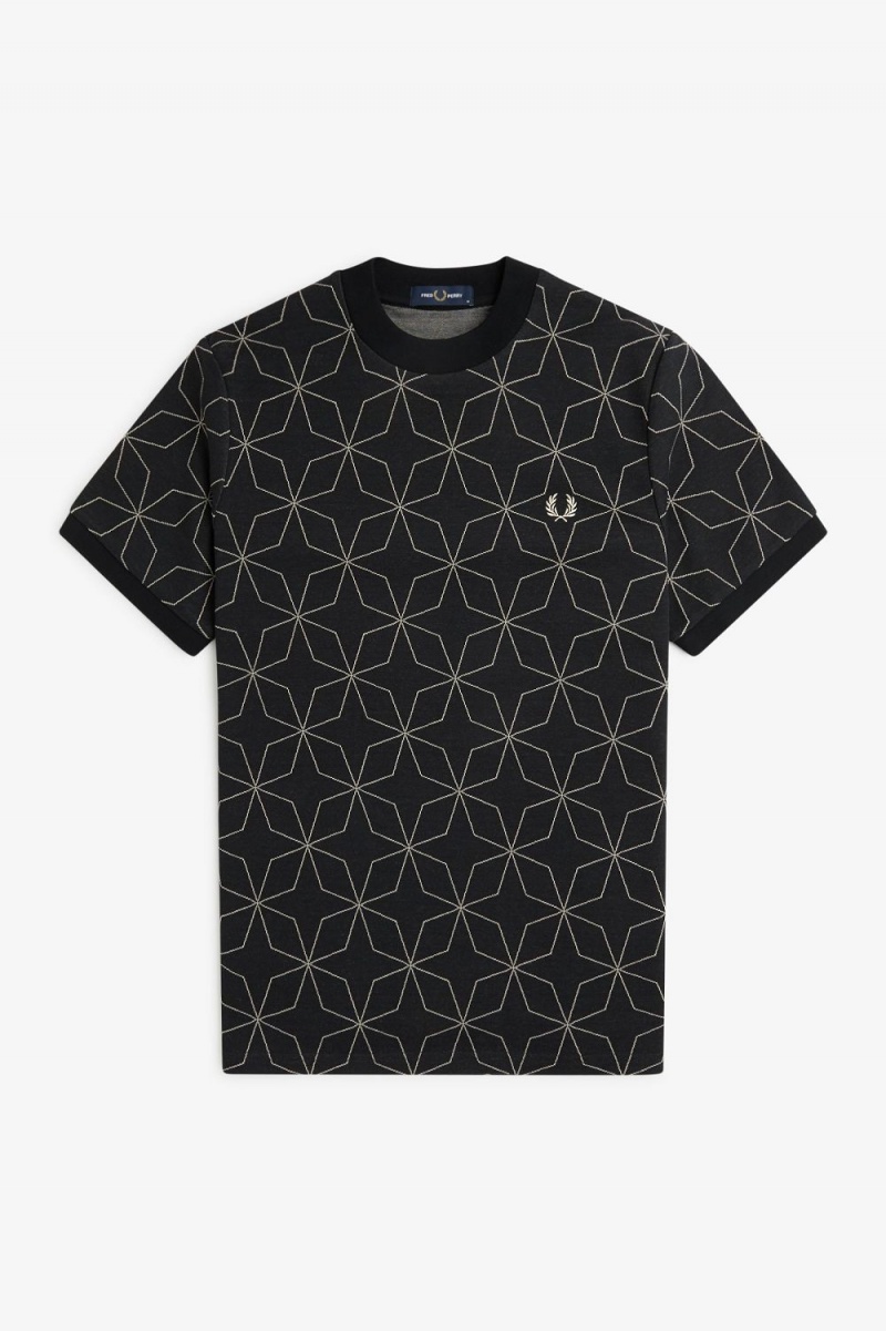 Fred Perry Geometric Men's T-Shirt Black | BIYWV4371