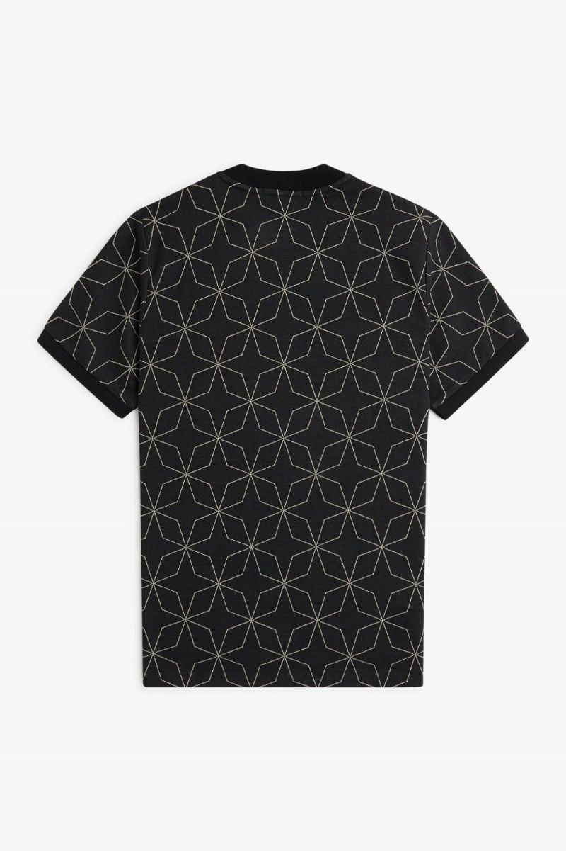 Fred Perry Geometric Men's T-Shirt Black | BIYWV4371