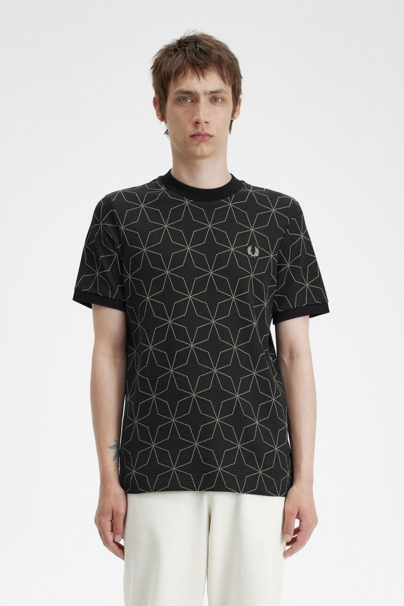 Fred Perry Geometric Men\'s T-Shirt Black | BIYWV4371