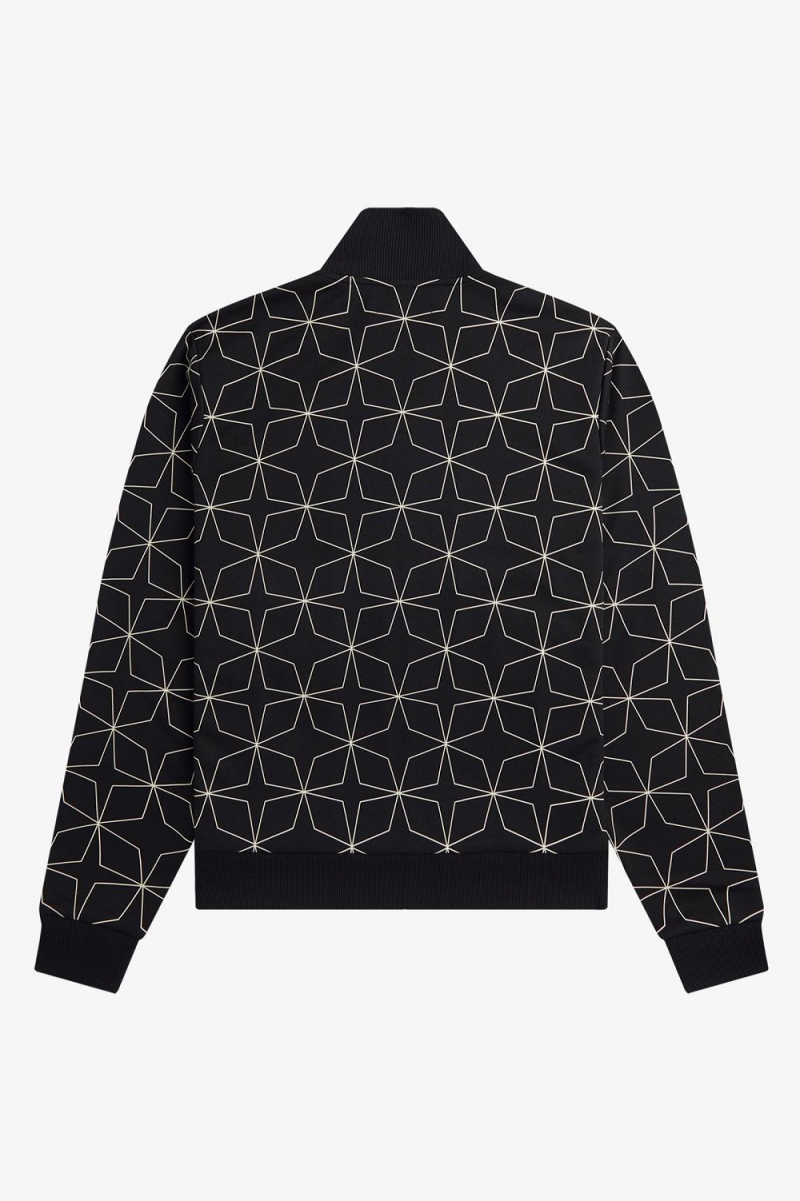 Fred Perry Geometric Print Men's Track Jackets Black | PQUJO2649