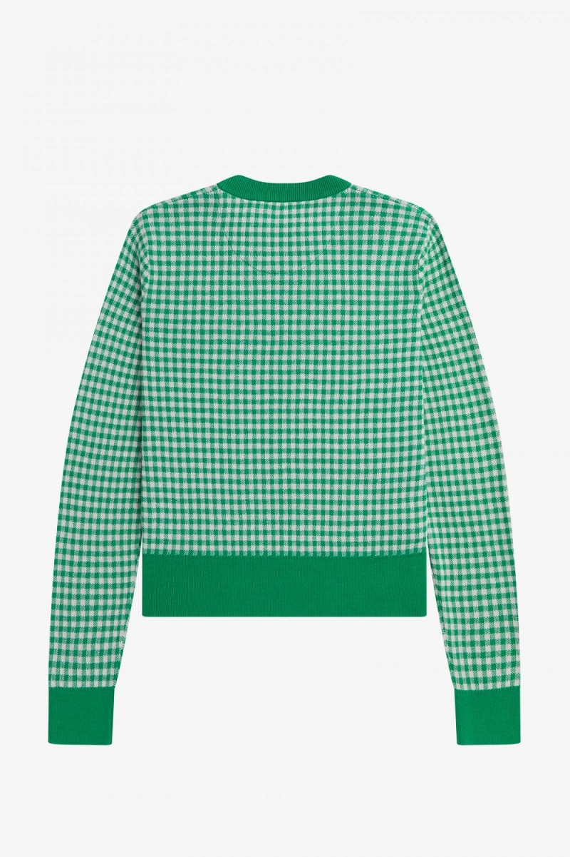 Fred Perry Gingham Women's Jumper Green | TBKZG5376