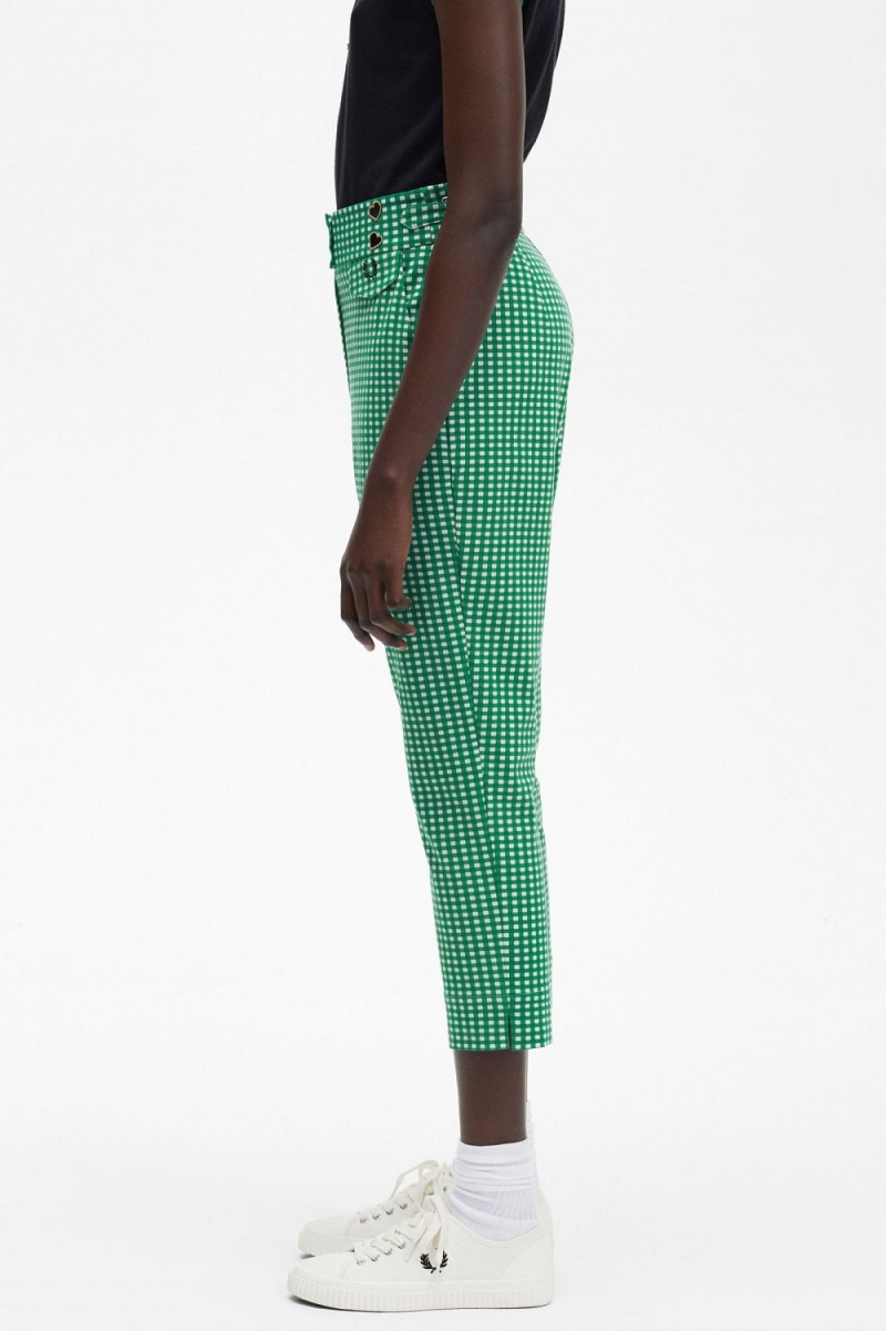 Fred Perry Gingham Women's Pants Green | BQUSC7819