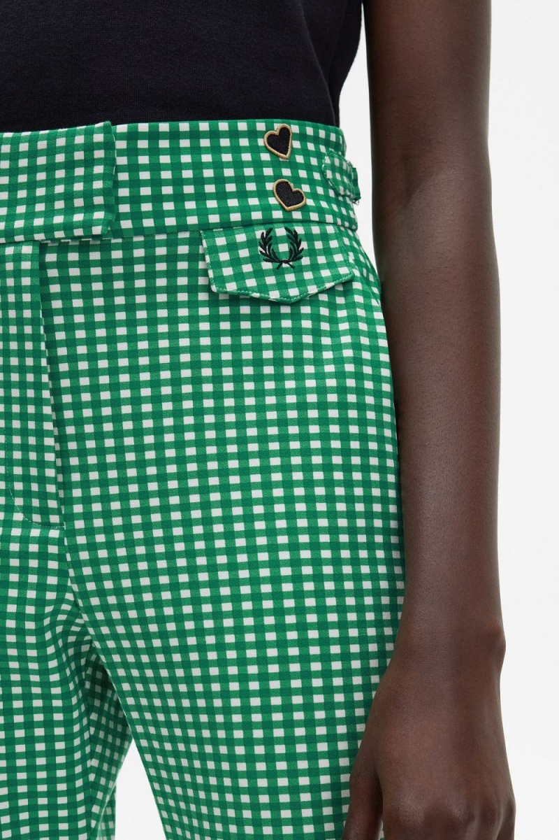 Fred Perry Gingham Women's Pants Green | BQUSC7819