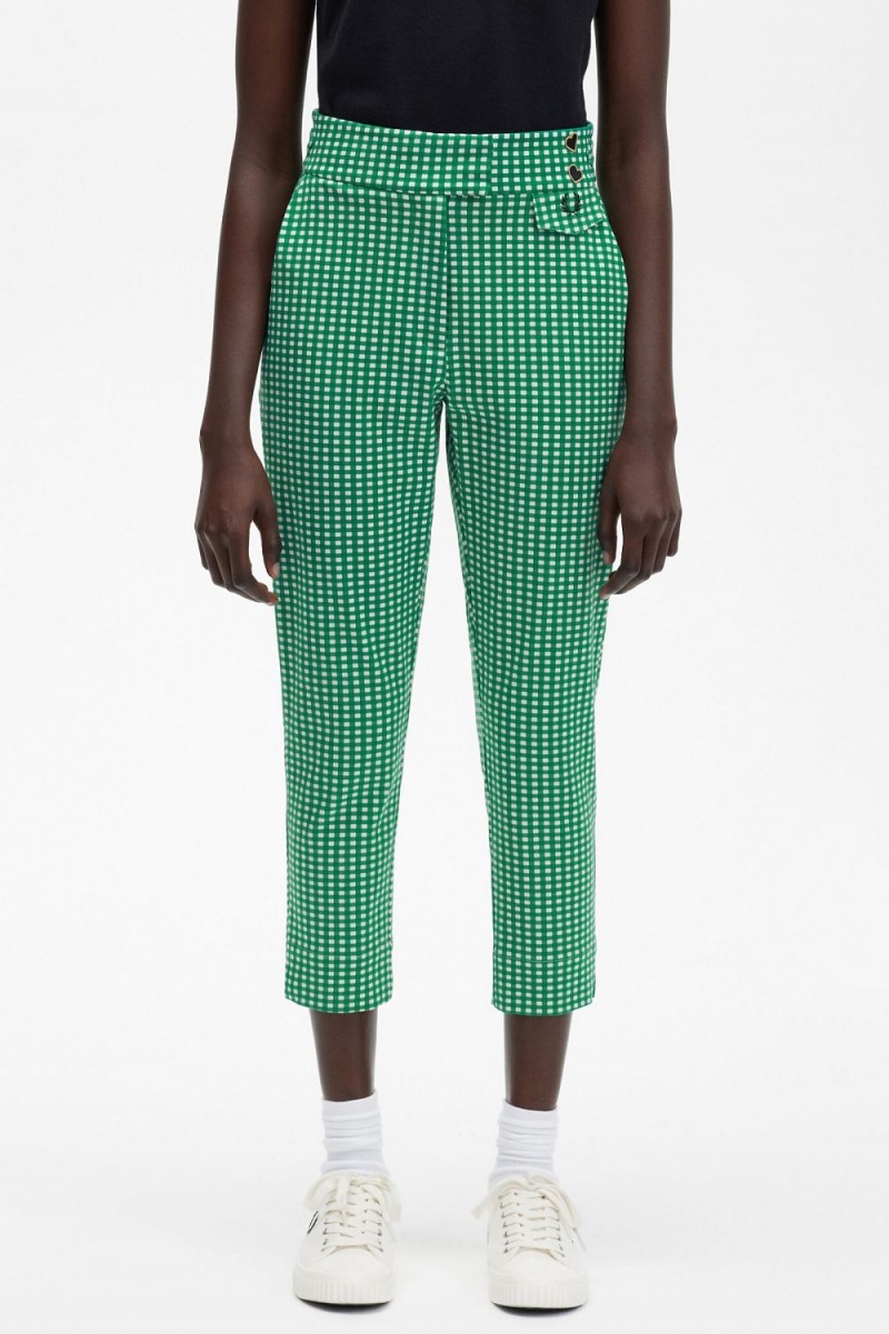 Fred Perry Gingham Women\'s Pants Green | BQUSC7819