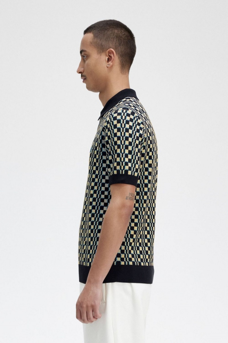 Fred Perry Glitch Chequerboard Knitted Men's Shirt Light Mint Black | AIYOU6104