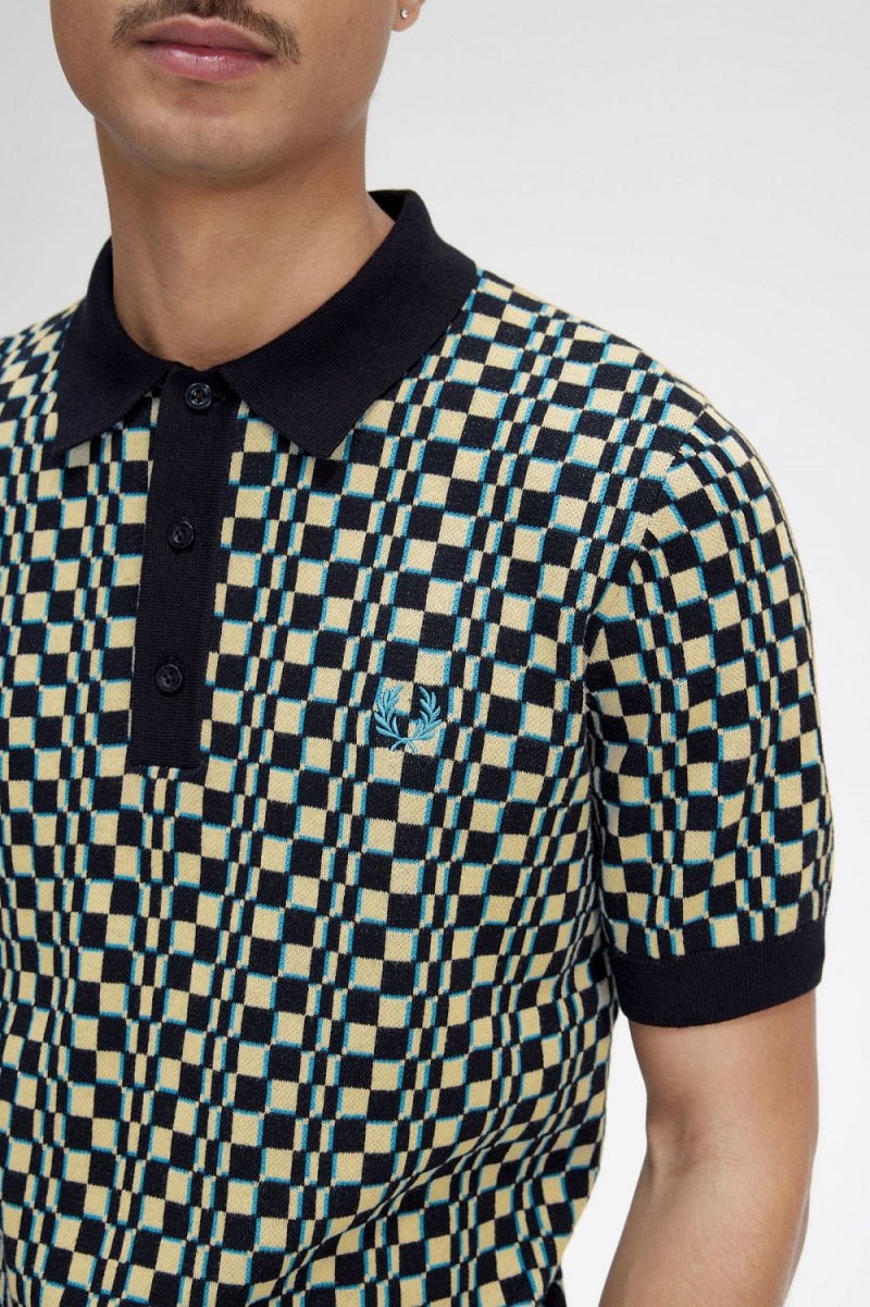 Fred Perry Glitch Chequerboard Knitted Men's Shirt Light Mint Black | AIYOU6104