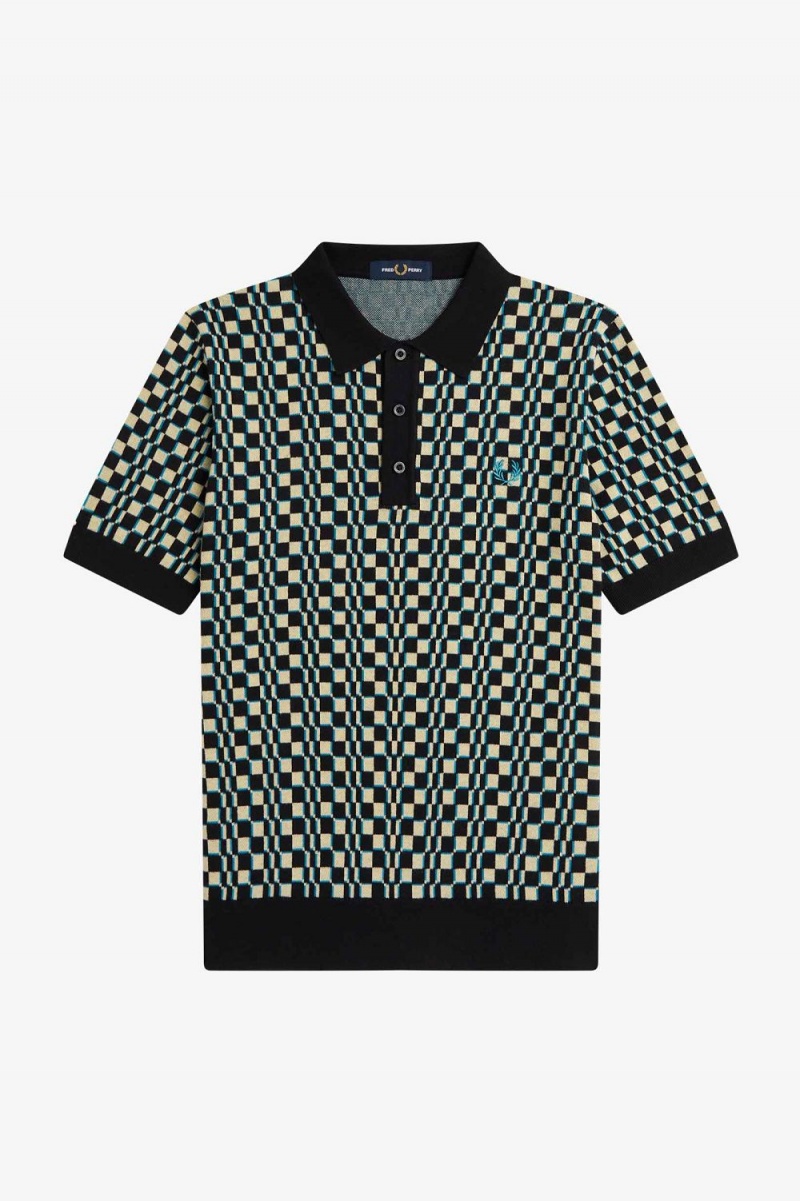 Fred Perry Glitch Chequerboard Knitted Men's Shirt Light Mint Black | AIYOU6104