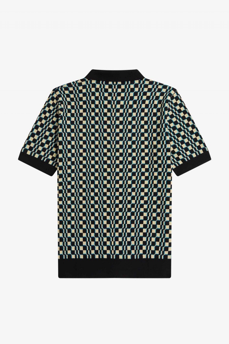 Fred Perry Glitch Chequerboard Knitted Men's Shirt Light Mint Black | AIYOU6104