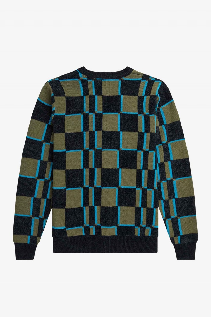 Fred Perry Glitch Chequerboard Men's Cardigan Uniform Green Black | IDLGT2468