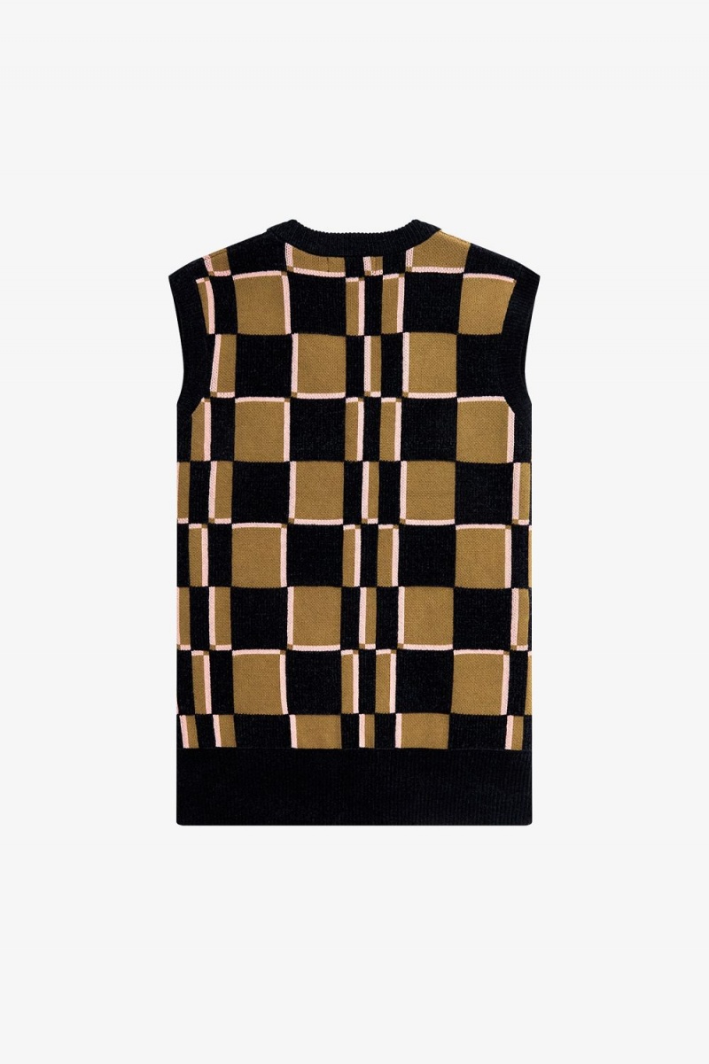 Fred Perry Glitch Chequerboard Men's Tanks Brown Navy | LDQXA4501