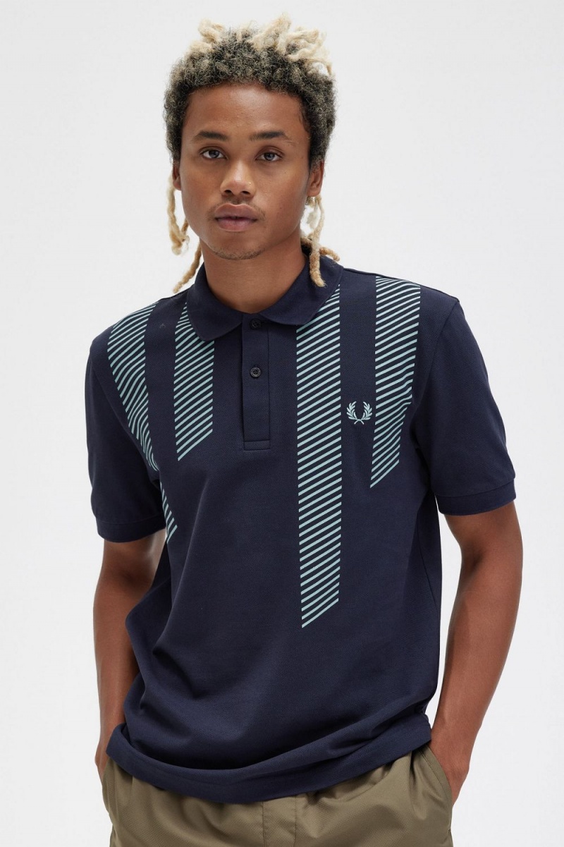 Fred Perry Glitch Stripe Men's Polo Shirt Navy | KRNAV7410