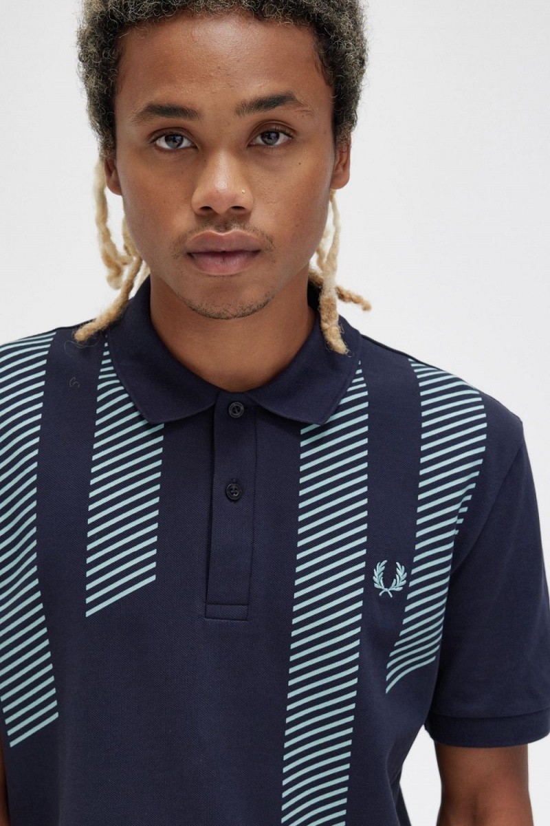 Fred Perry Glitch Stripe Men's Polo Shirt Navy | KRNAV7410