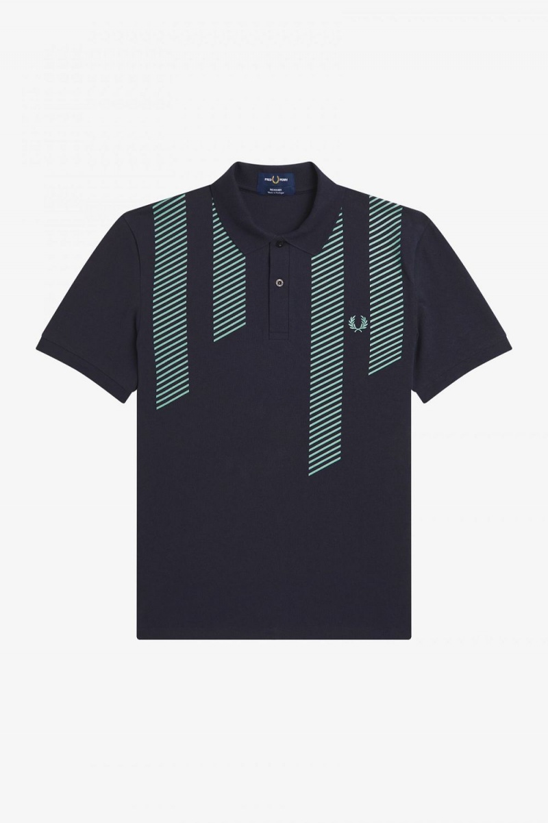 Fred Perry Glitch Stripe Men's Polo Shirt Navy | KRNAV7410