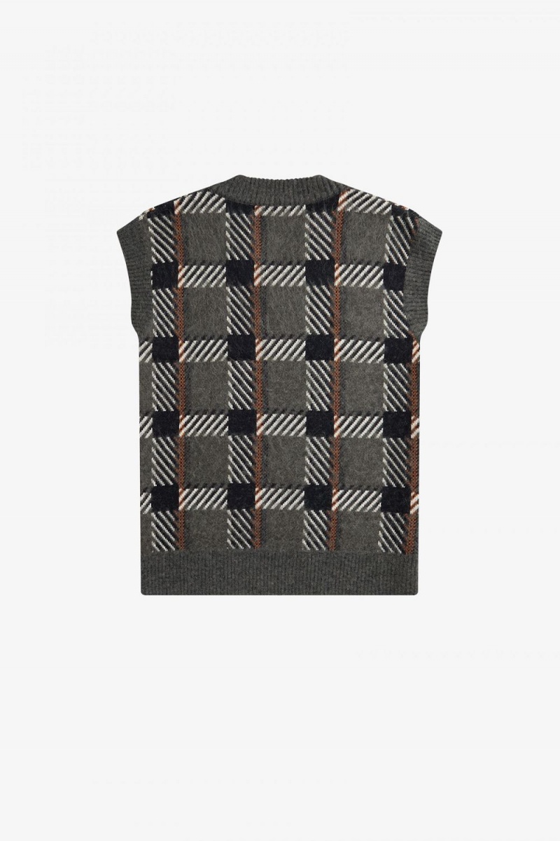 Fred Perry Glitch Tartan Knitted Men's Tanks Field Green | GXKOW6027