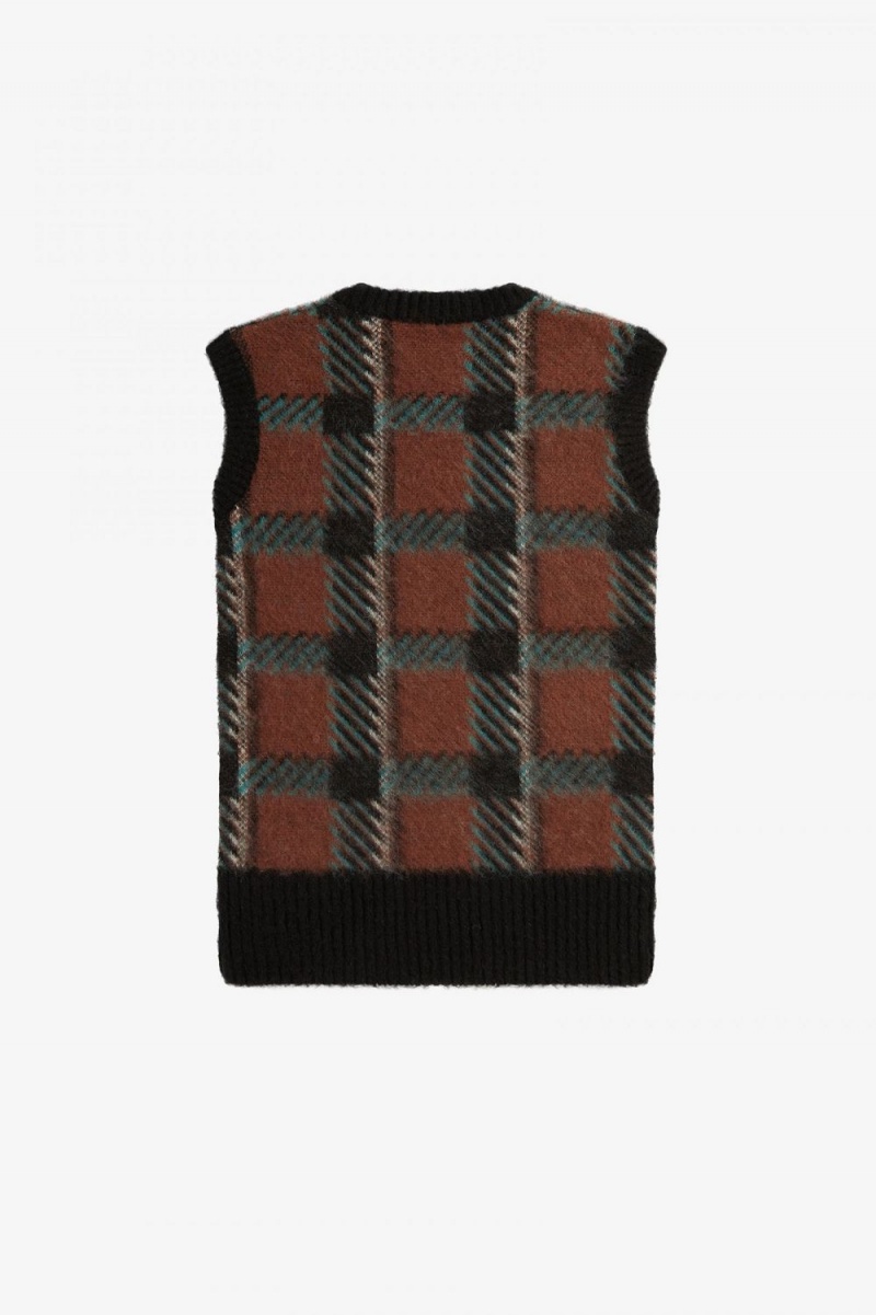 Fred Perry Glitch Tartan Knitted Women's Tanks Whisky Brown | SPNDB5312