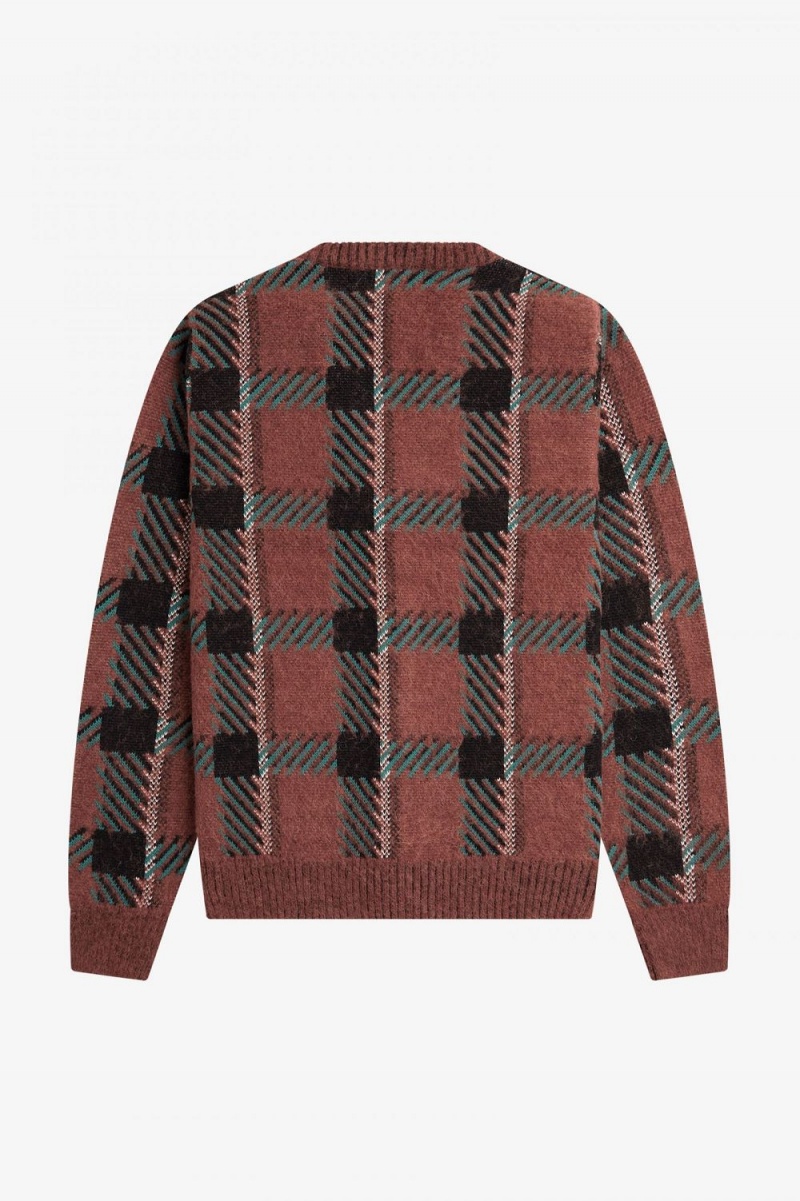 Fred Perry Glitch Tartan Men's Cardigan Whisky Brown | NSGJZ2403