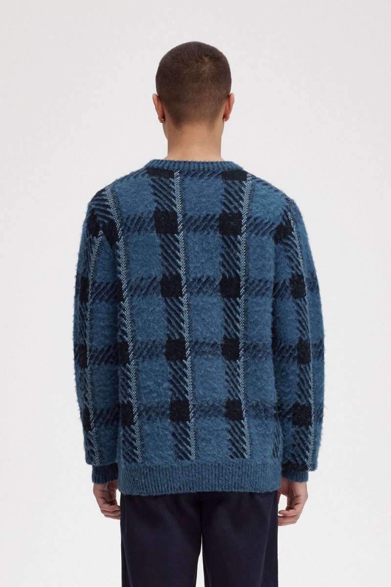 Fred Perry Glitch Tartan Men's Jumper Midnight Blue | FGDMH7390