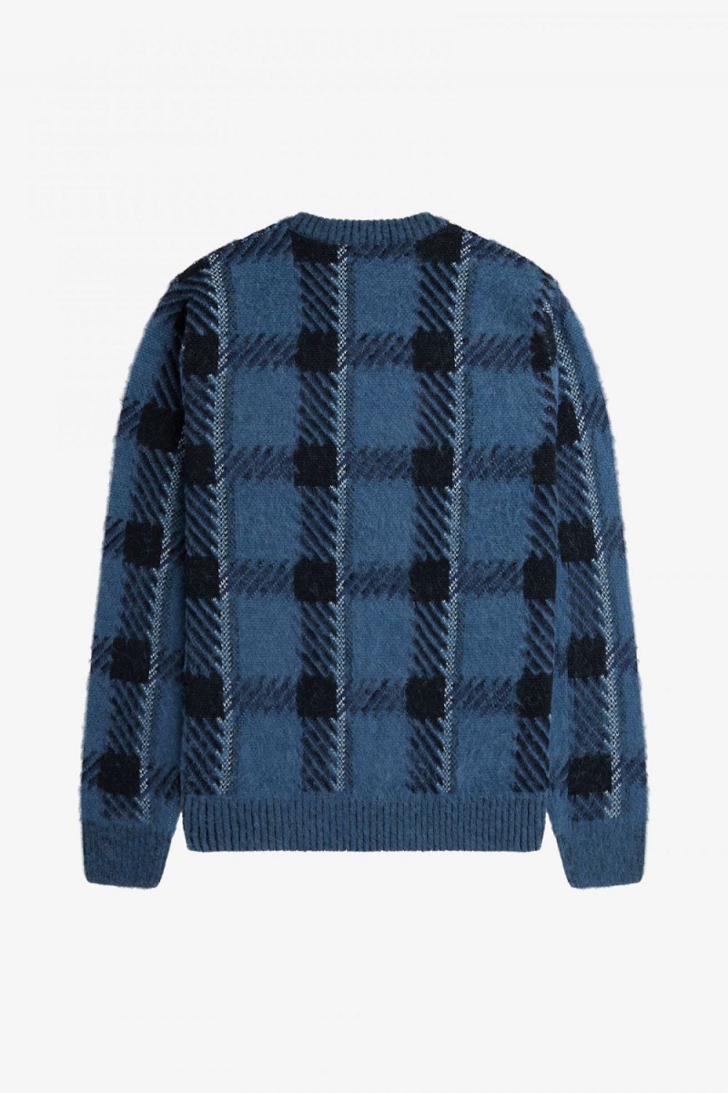 Fred Perry Glitch Tartan Men's Jumper Midnight Blue | FGDMH7390