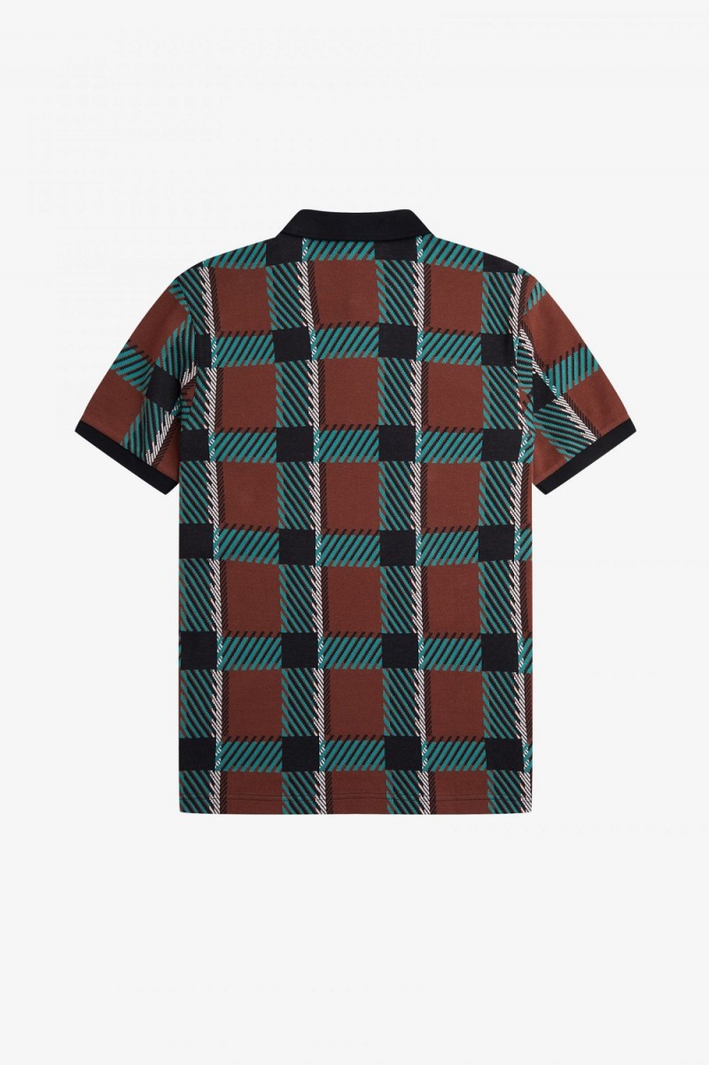 Fred Perry Glitch Tartan Men's Polo Shirt Whisky Brown | XIKEF2148