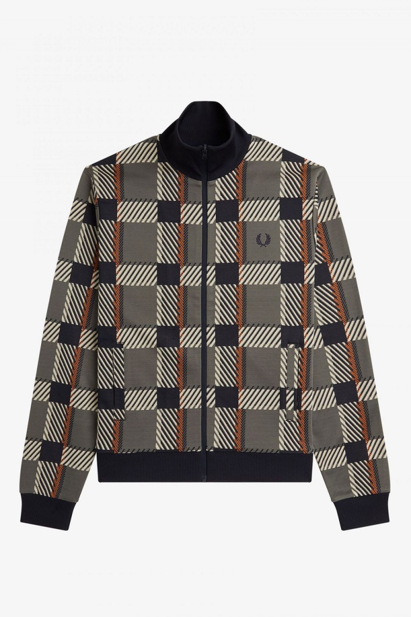 Fred Perry Glitch Tartan Men's Track Jackets Field Green | NFOTQ0685