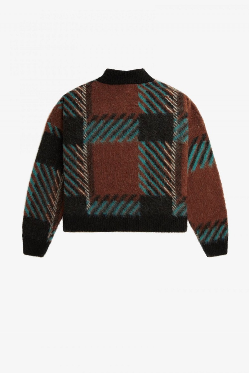 Fred Perry Glitch Tartan Women's Jumper Whisky Brown | QUFAO0821