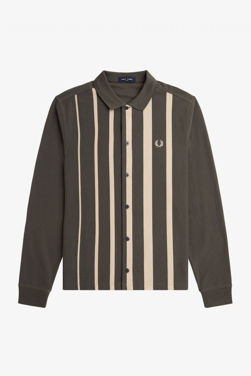 Fred Perry Gradient Stripe Long Sleeve Men's Polo Shirt Field Green | HDTZP8621