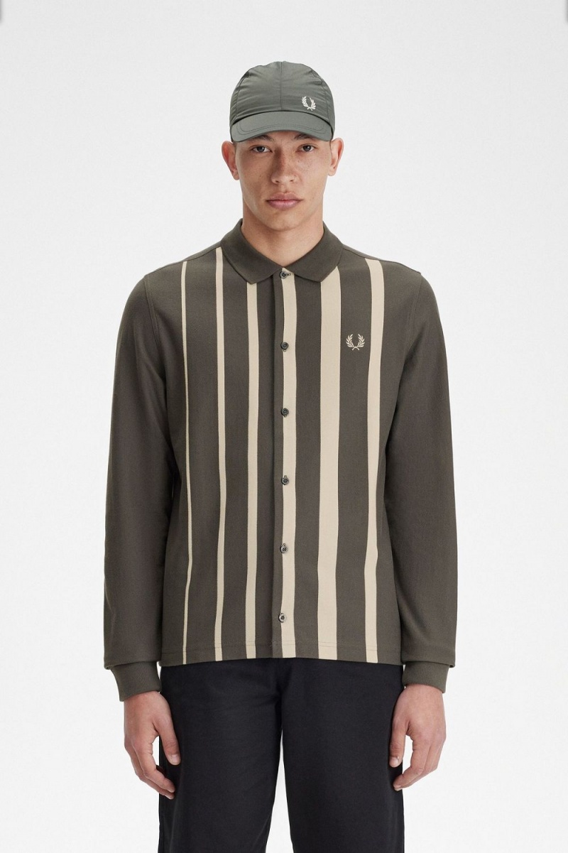 Fred Perry Gradient Stripe Long Sleeve Men\'s Polo Shirt Field Green | HDTZP8621