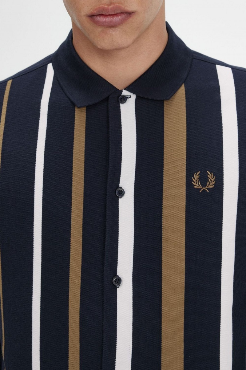 Fred Perry Gradient Stripe Long Sleeve Men's Polo Shirt Navy | MDUXH3617