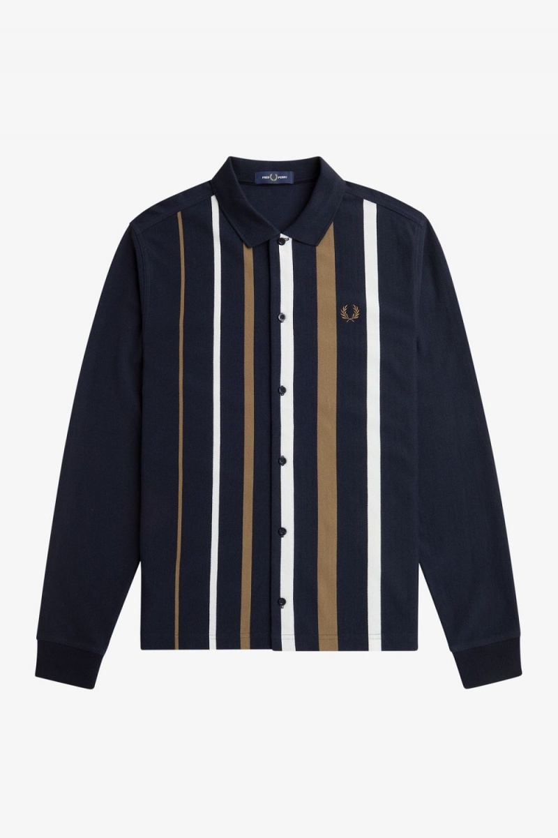 Fred Perry Gradient Stripe Long Sleeve Men's Polo Shirt Navy | MDUXH3617