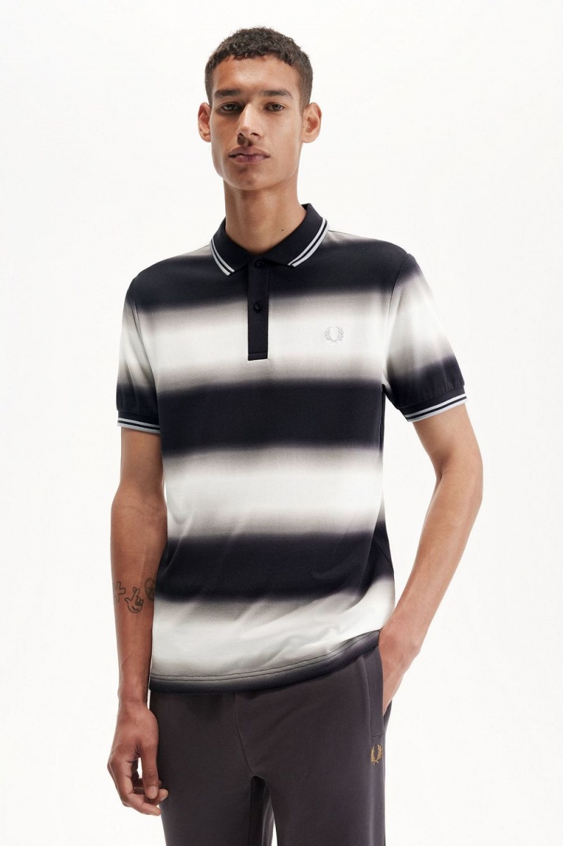 Fred Perry Gradient Stripe Men's Polo Shirt Snow White | IRLAF3801