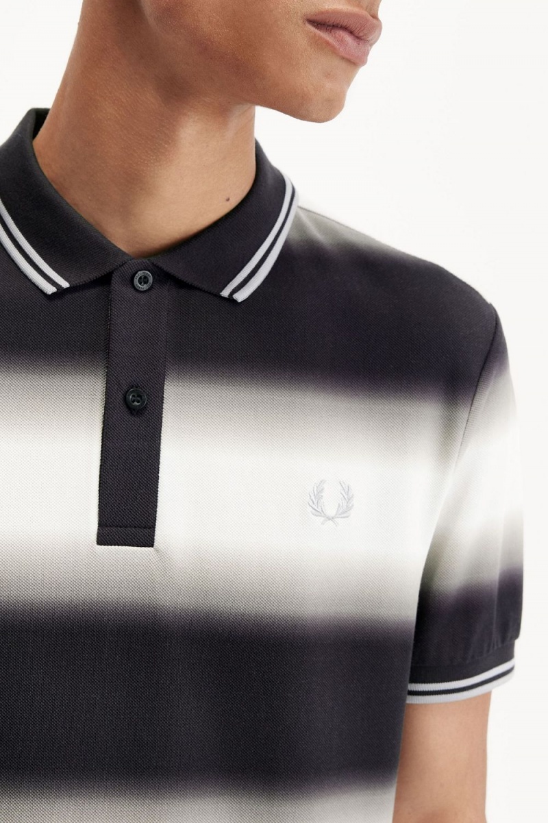 Fred Perry Gradient Stripe Men's Polo Shirt Snow White | IRLAF3801