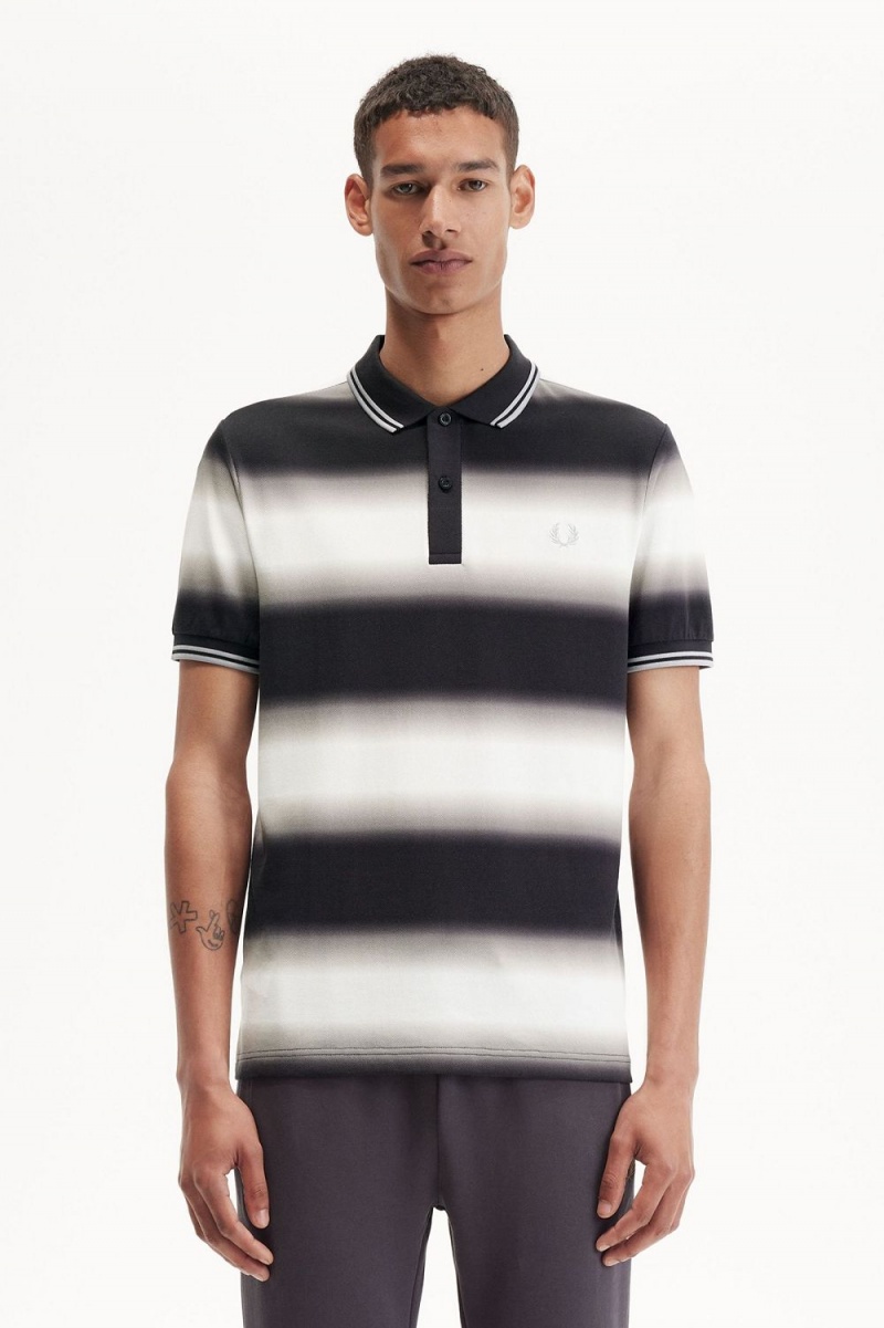 Fred Perry Gradient Stripe Men\'s Polo Shirt Snow White | IRLAF3801