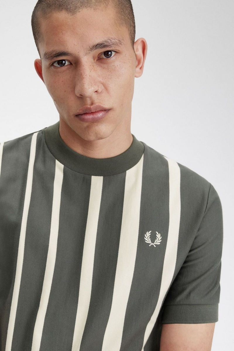 Fred Perry Gradient Stripe Men's T-Shirt Field Green | SWTOG1903