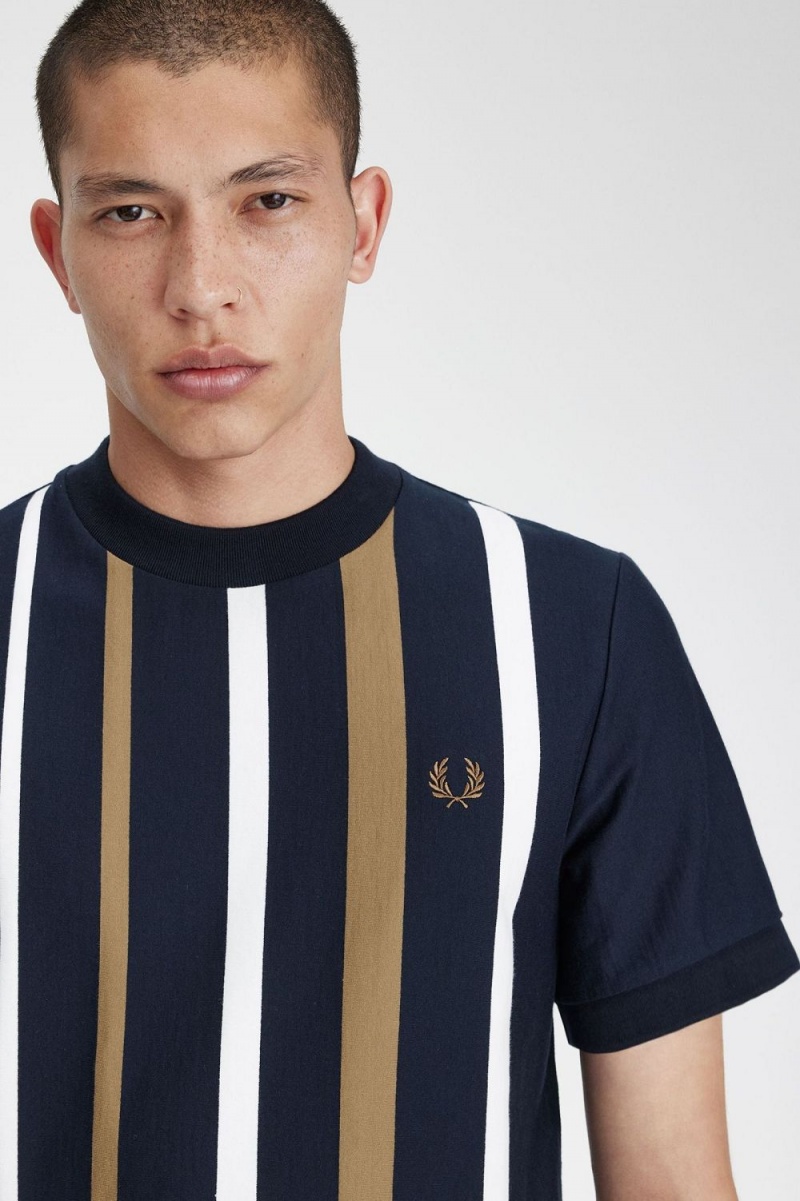 Fred Perry Gradient Stripe Men's T-Shirt Navy | PSKGD8403