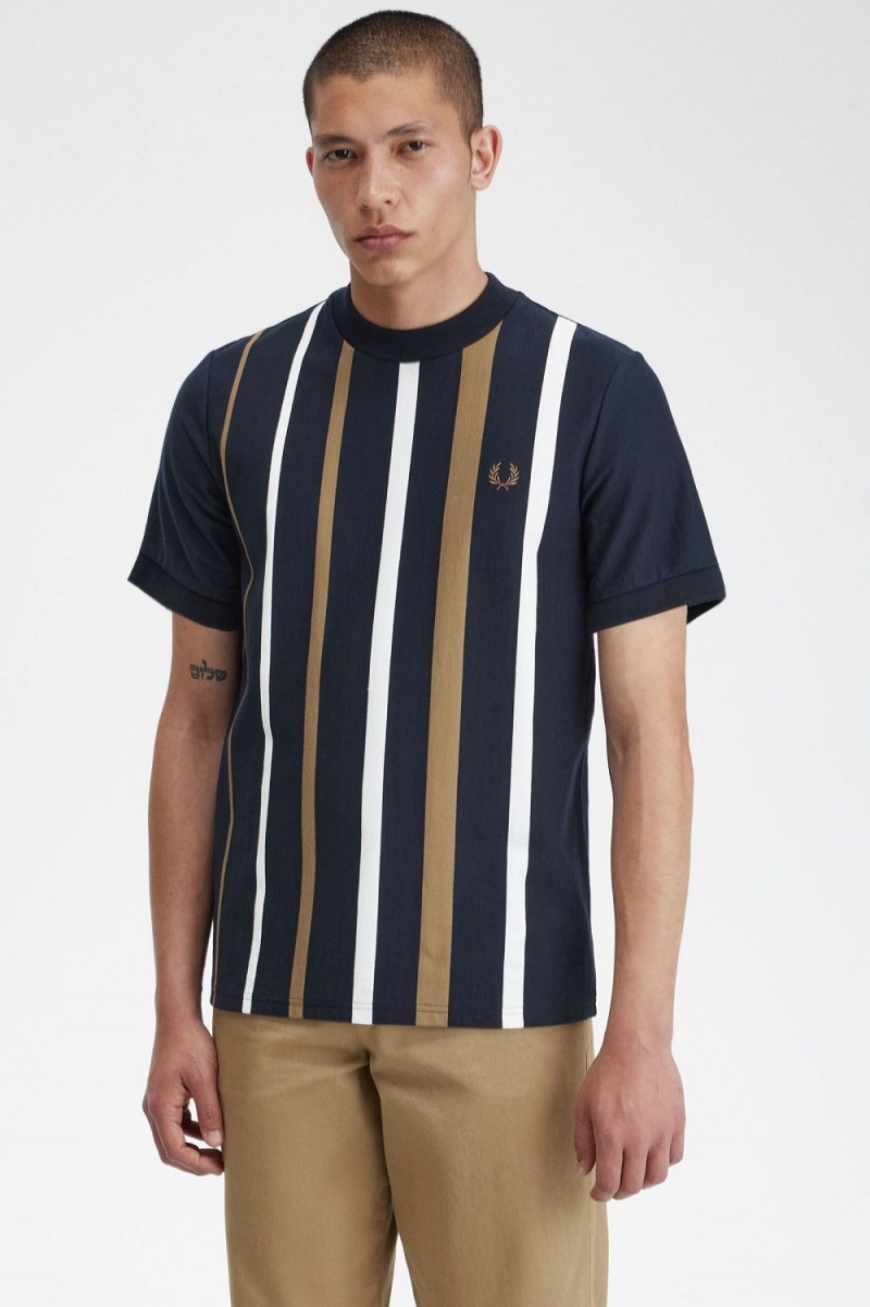 Fred Perry Gradient Stripe Men's T-Shirt Navy | PSKGD8403