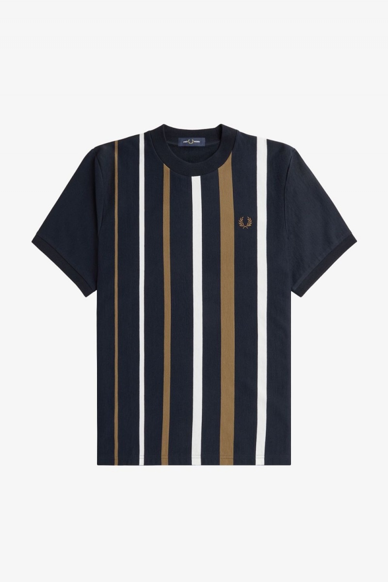 Fred Perry Gradient Stripe Men's T-Shirt Navy | PSKGD8403