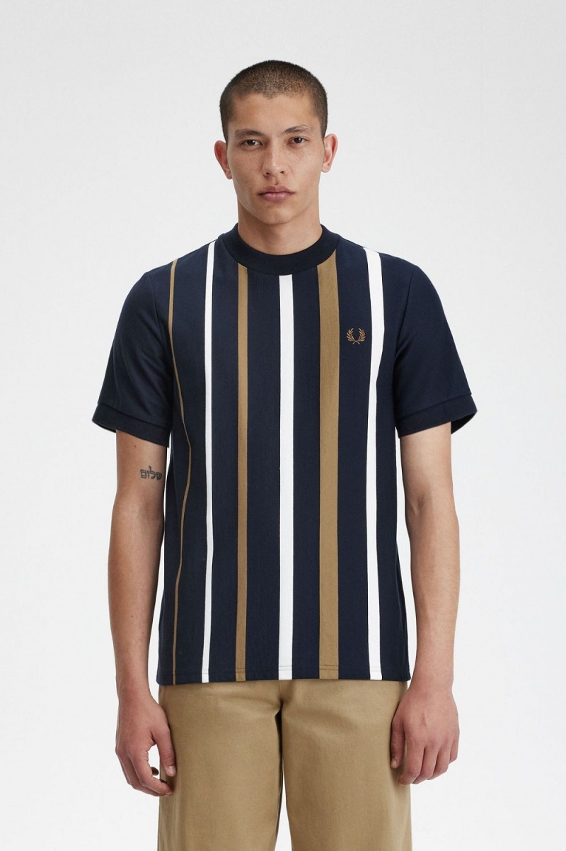 Fred Perry Gradient Stripe Men\'s T-Shirt Navy | PSKGD8403