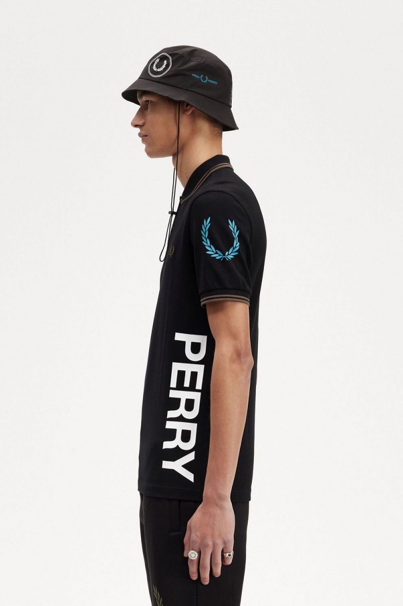 Fred Perry Graphic Branded Men's Polo Shirt Black | XBADC6879